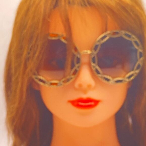 Round Oversized Gold Filigree and Tortoise Sunglasses Brown Lenses New - Picture 2 of 9